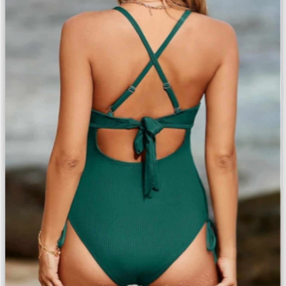 🆕Tummy Control High Cut Bathing Suit Sexy V Neck Criss Cross Monikini - Picture 2 of 6